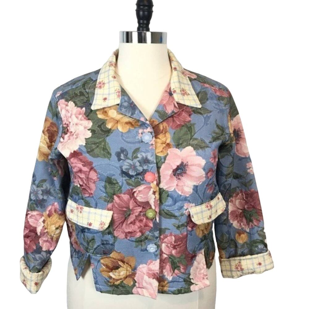Floral Tapestry Jacket Women's Size Large Made in the USA Vintage Country Chic